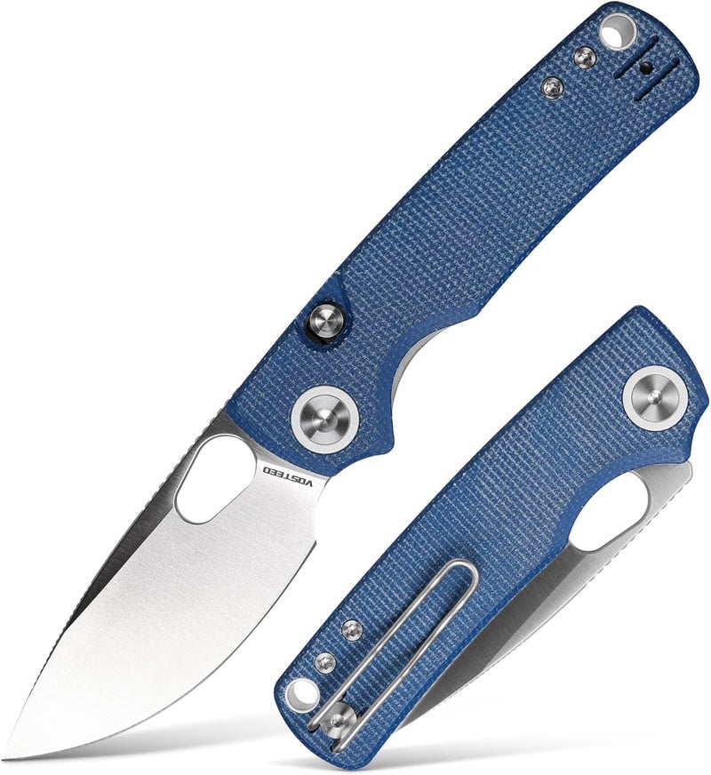 Vosteed Porcupine EDC Pocket Knife, Lightweight Folding knife - 2.99" 14C28N Steel Blade, Thumb hole, Blue Micarta Handle Top Liner Lock Knives for Camping Survival - A2605 - Image 1